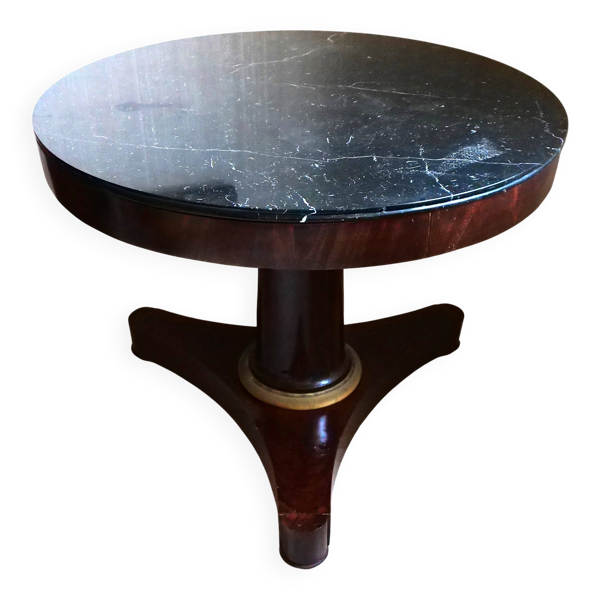 Guéridon en bois foncé et marbre noir