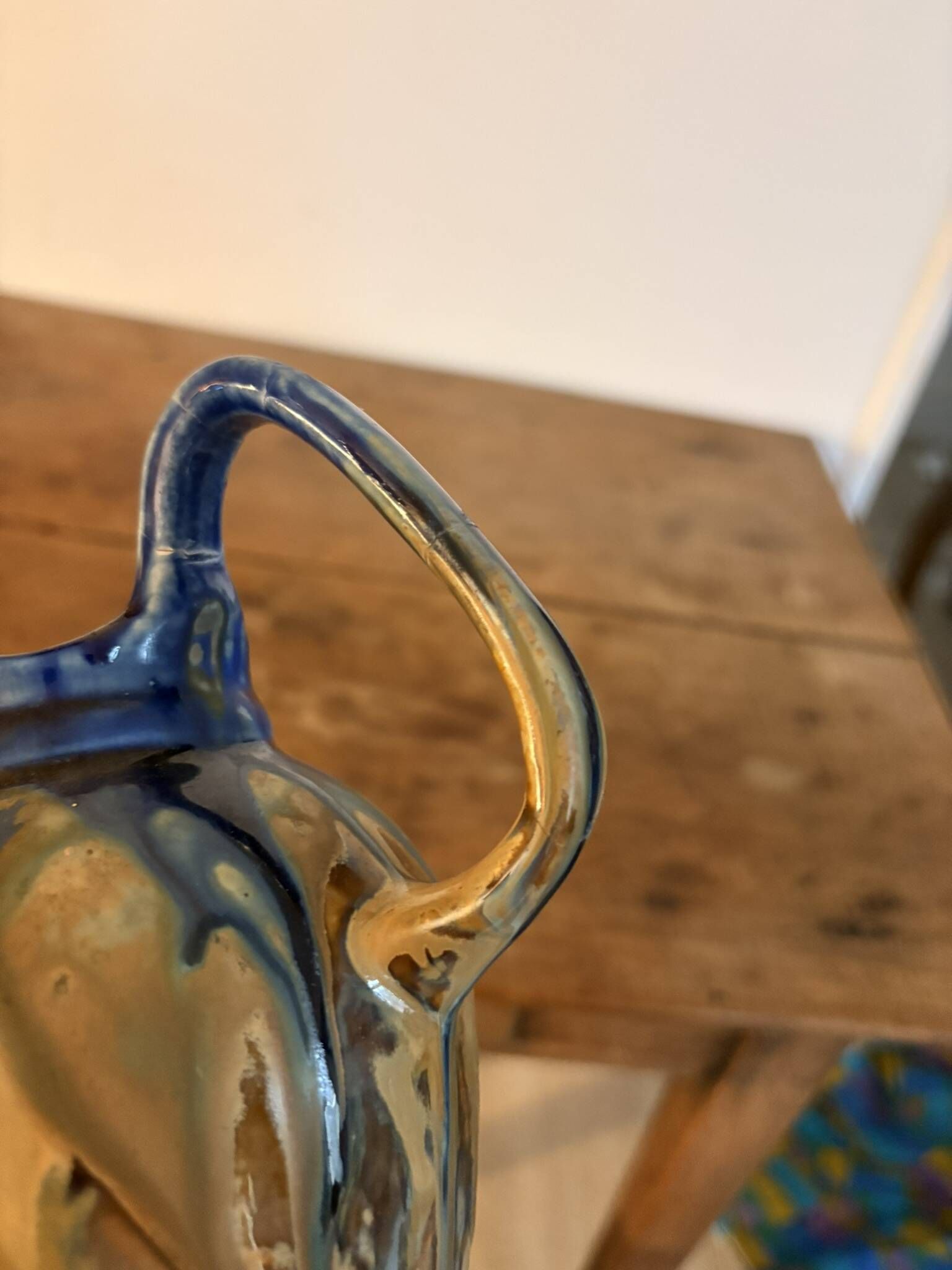 Ancien Pichet Ceramique Grès Émaille Flambe Vintage Metenier Gilbert