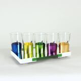 Set Of Colorful Drinking Glasses With A Tray, Czechoslovakia 1960s