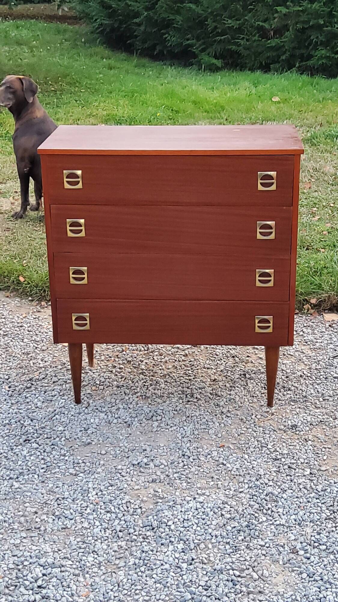 Vintage mahogany chest of drawers from the 60s conical feet 4 drawers