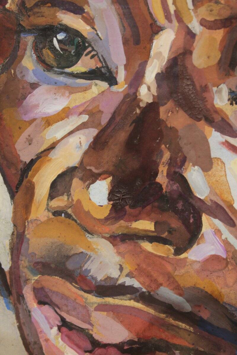 Large portrait of a Beninese man in traditional hat by Pierre Matossy (1891-1969)