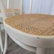 Set of 6 Vintage Thonet Style Dining Chairs: White Wood & Cane Seat