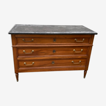 Louis XVI style chest of drawers in walnut, marble top