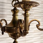 Five-armed golden brass chandelier – neoclassical elegance, Louis XVI spirit.