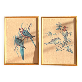 Paire de cadres dorés motif oiseaux