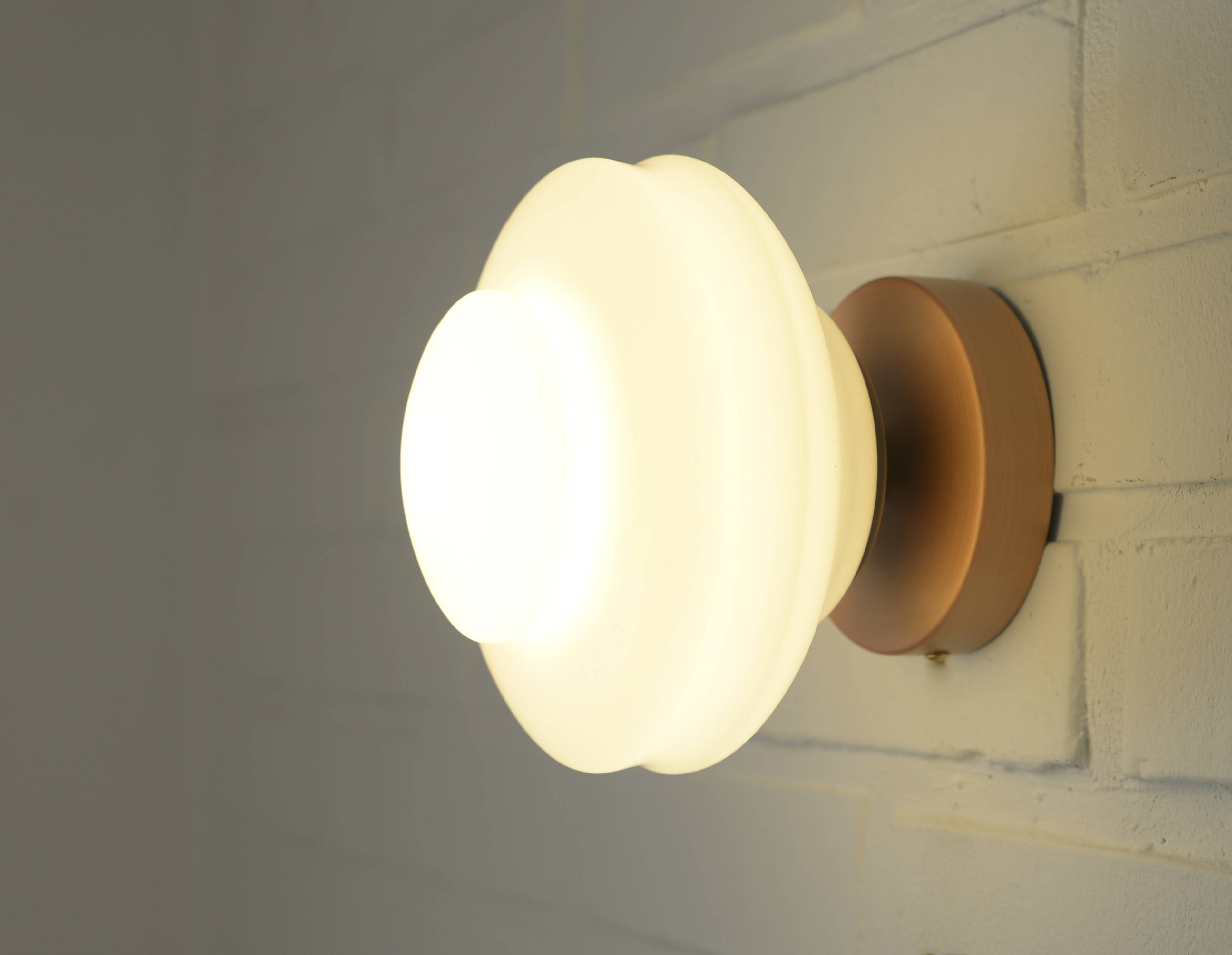 Set of 2 Vintage Milk Glass Sconces - Mid Century Modern Copper Flush Mount