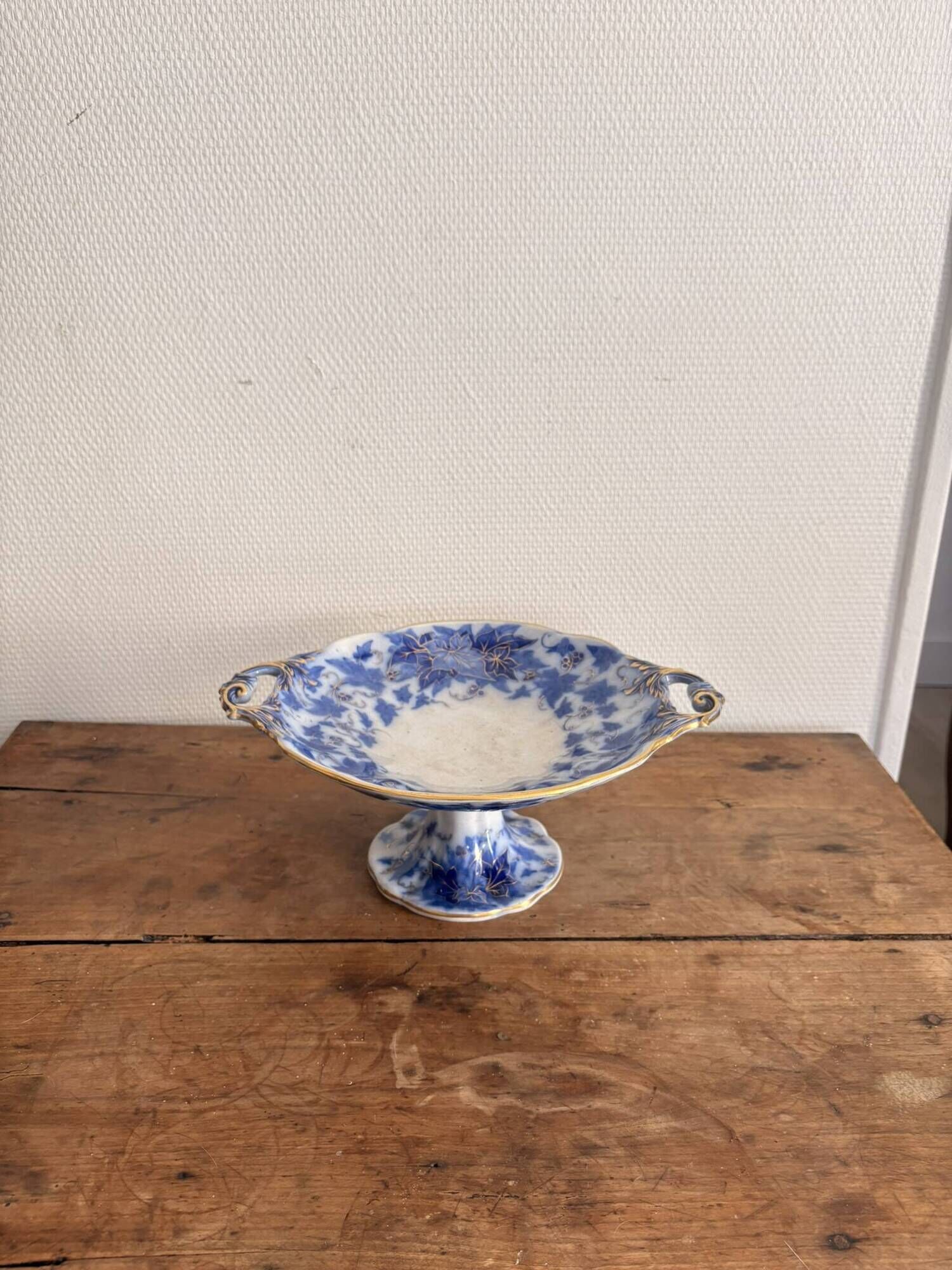 Blue faience shower footrest Bryonia H&C 19th Century Art Nouveau Hache Vierzon