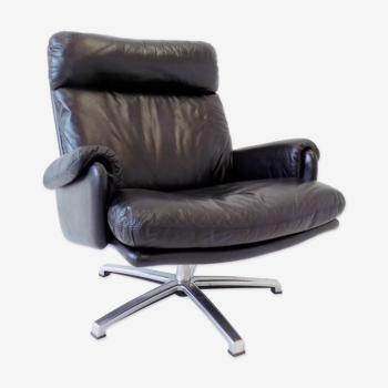 Fauteuil en cuir noir ESA par Werner Langenfeld