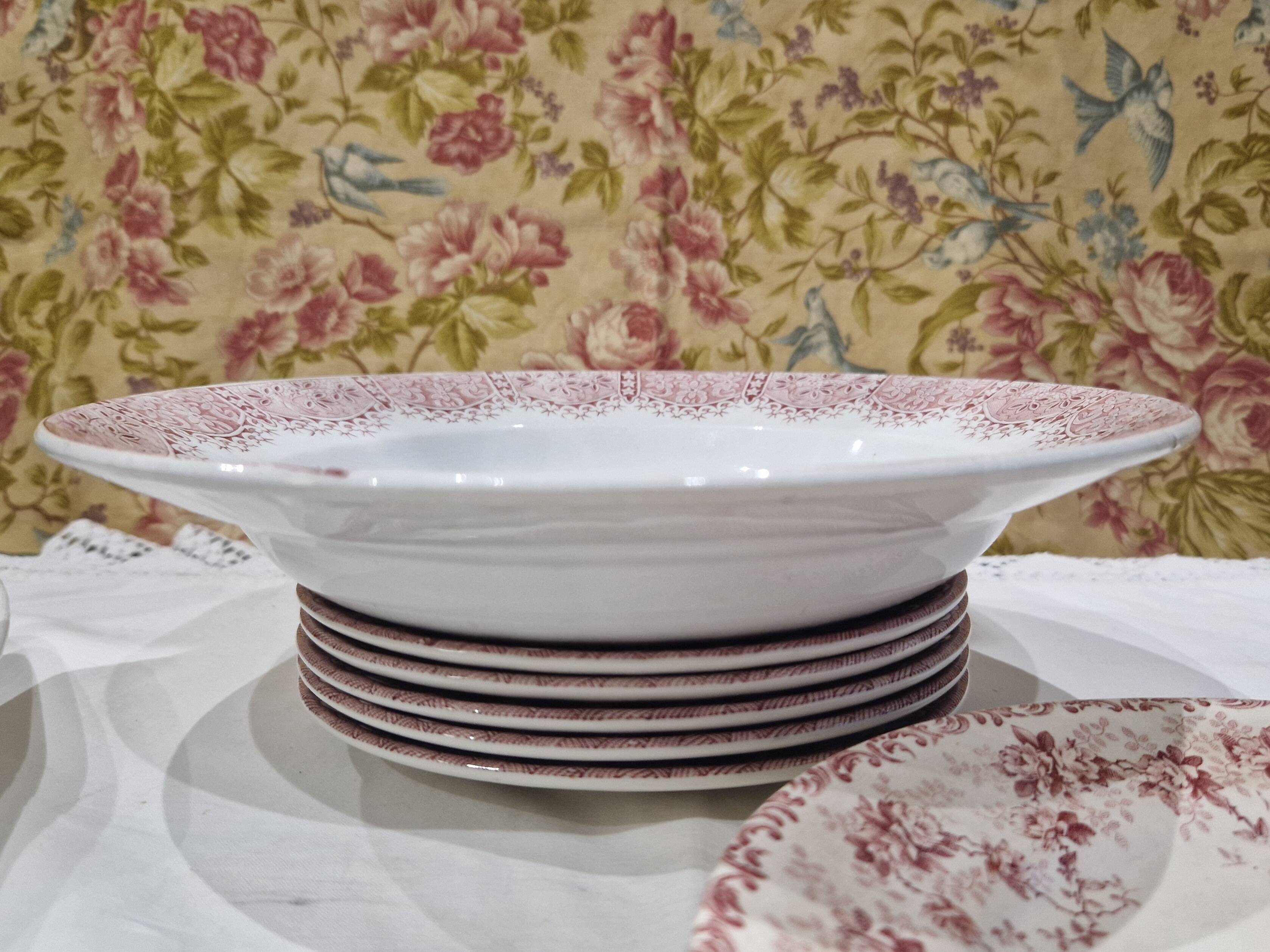 Large deep iron earth plate or small old round hollow dish Moulin des loups Dentelle model