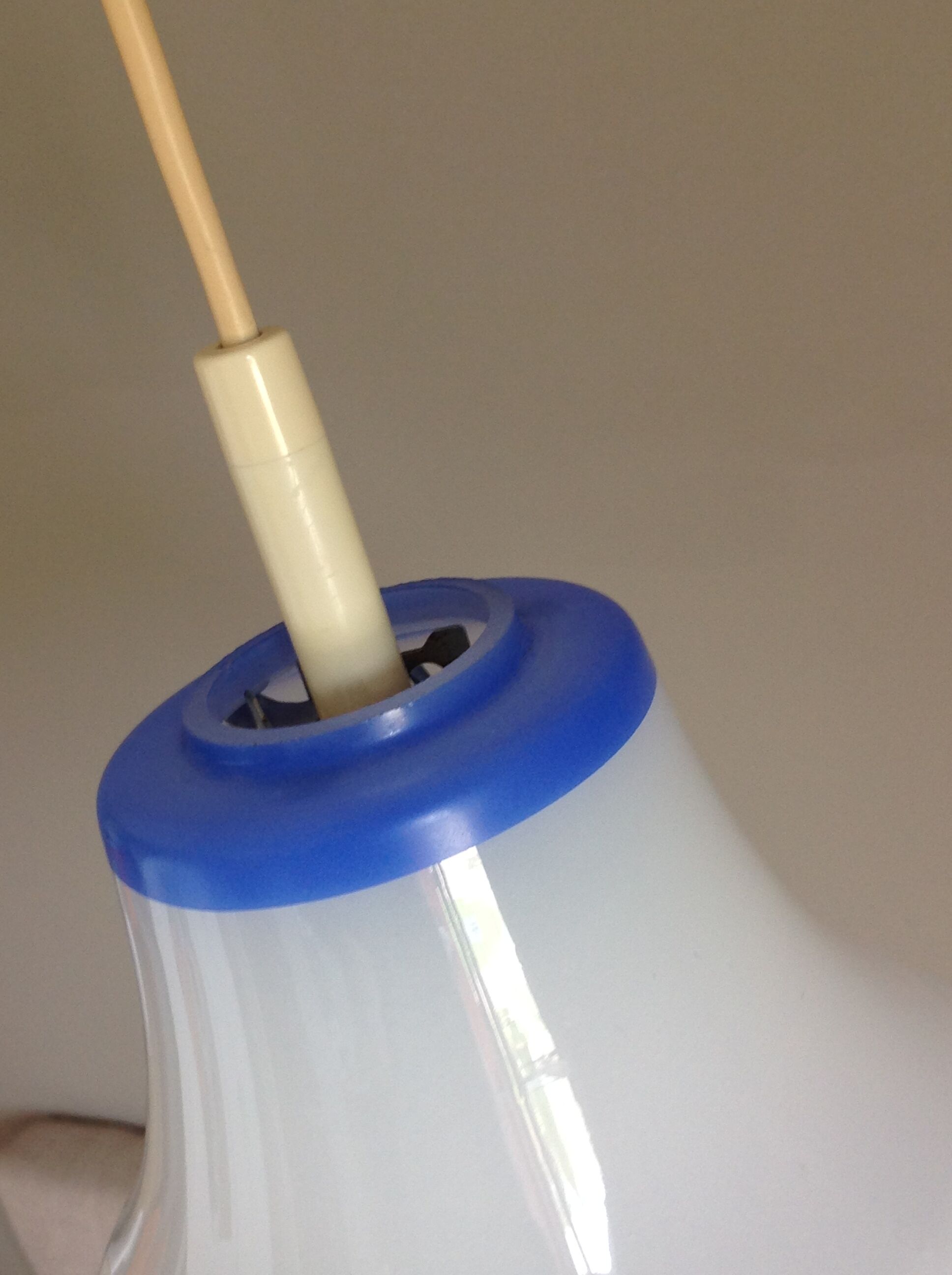 Bell hanging lamp in white and blue opaline 60s