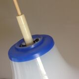 Bell hanging lamp in white and blue opaline 60s