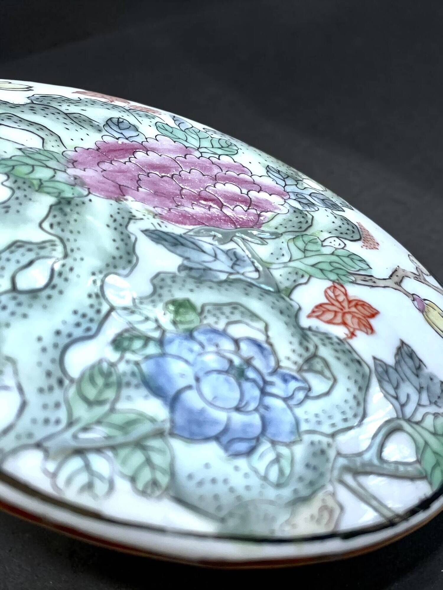 Vintage Chinese Porcelain Trinket Box H.F.P. Macau Famille Rose 1970s