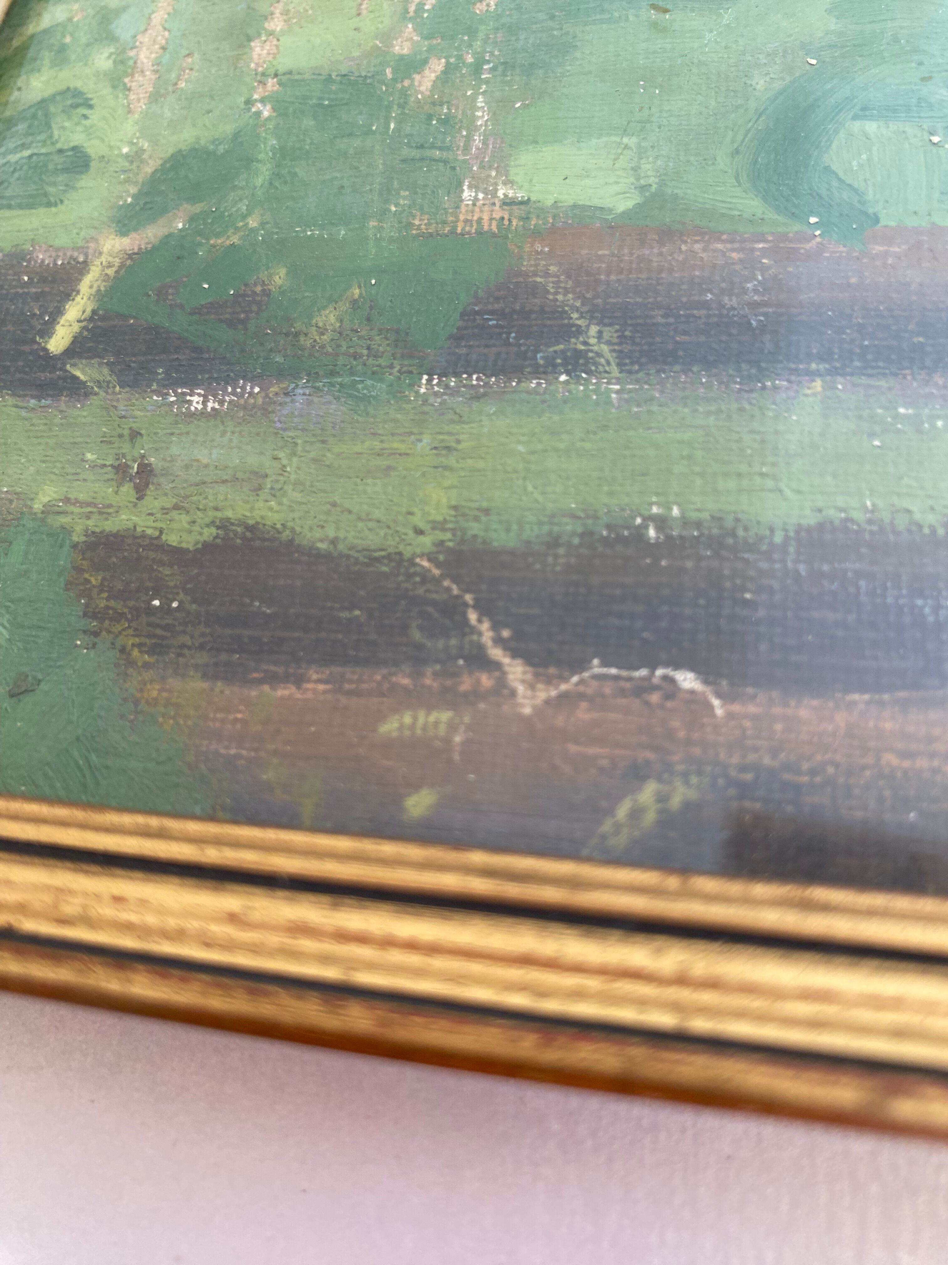 Oil on canvas, glazed wooden frame