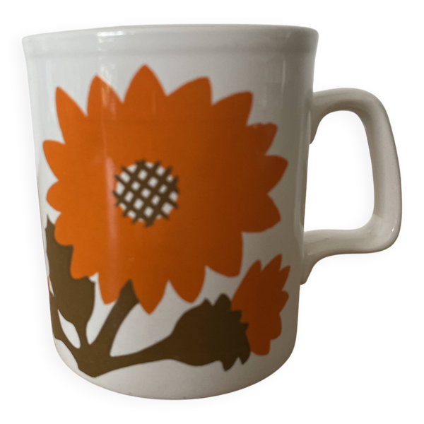 Mug Staffordshire made in England motif floral orange