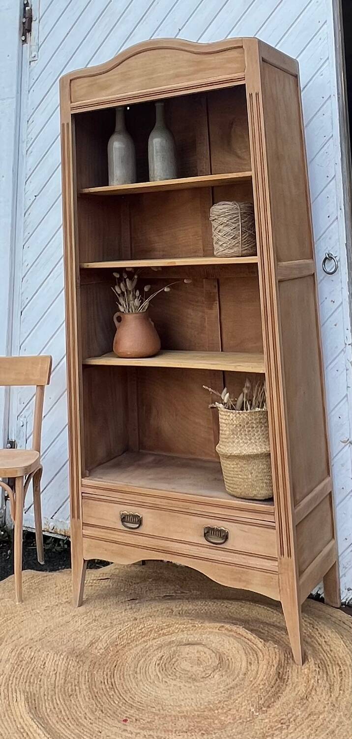 Vintage Parisian bookcase in raw wood - compass legs