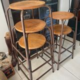 Series of 5 metal and wood workshop stools