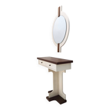 Postmodern Ivory Lacquered Walnut Wall Mirror and Console Table, Italy