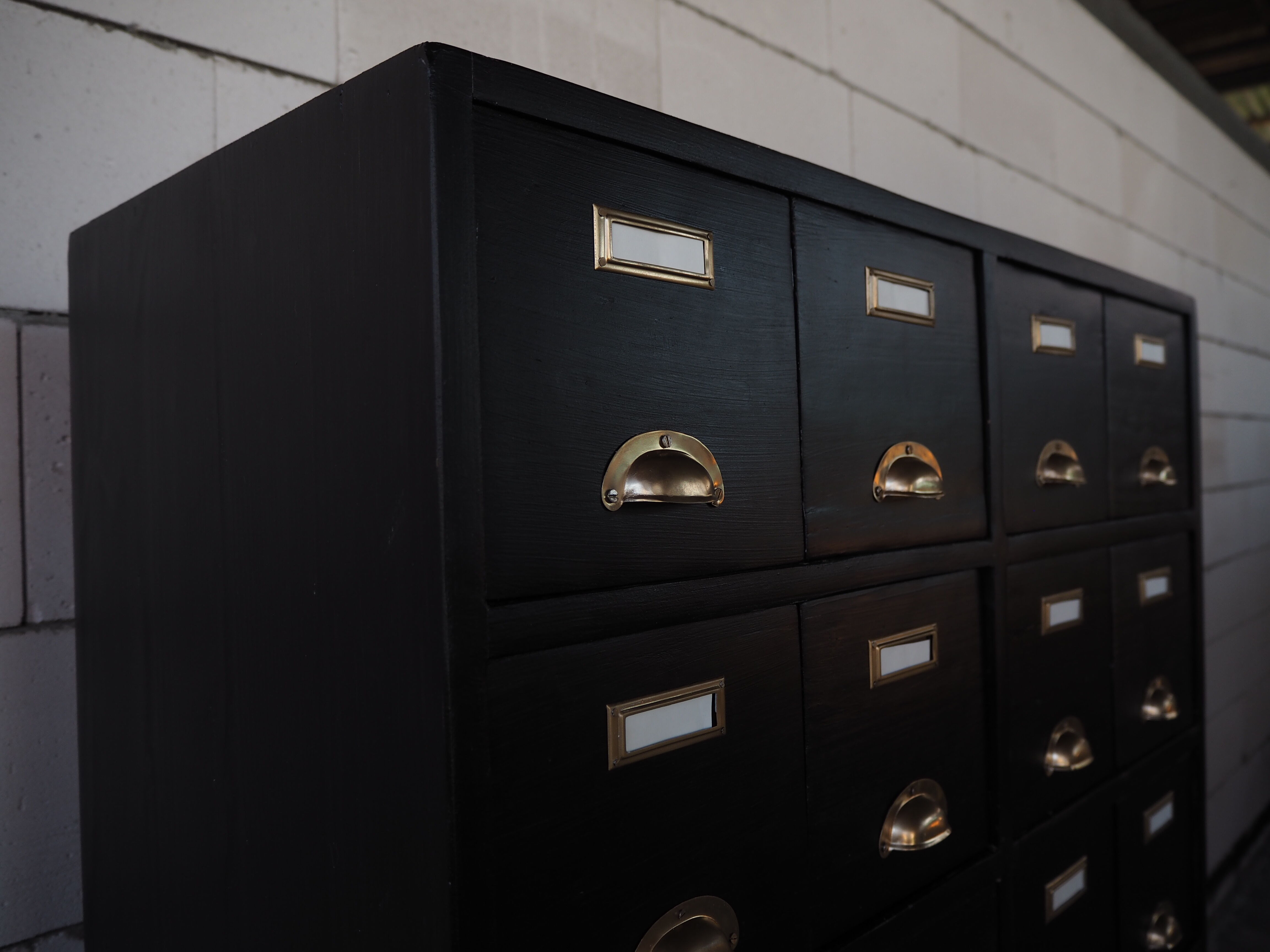 Vintage industrial wooden chest of drawers, apothecary, filling cabinet, 1930s