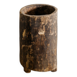 Vintage Mid Century Wooden Naga Round Planter, India 1950s