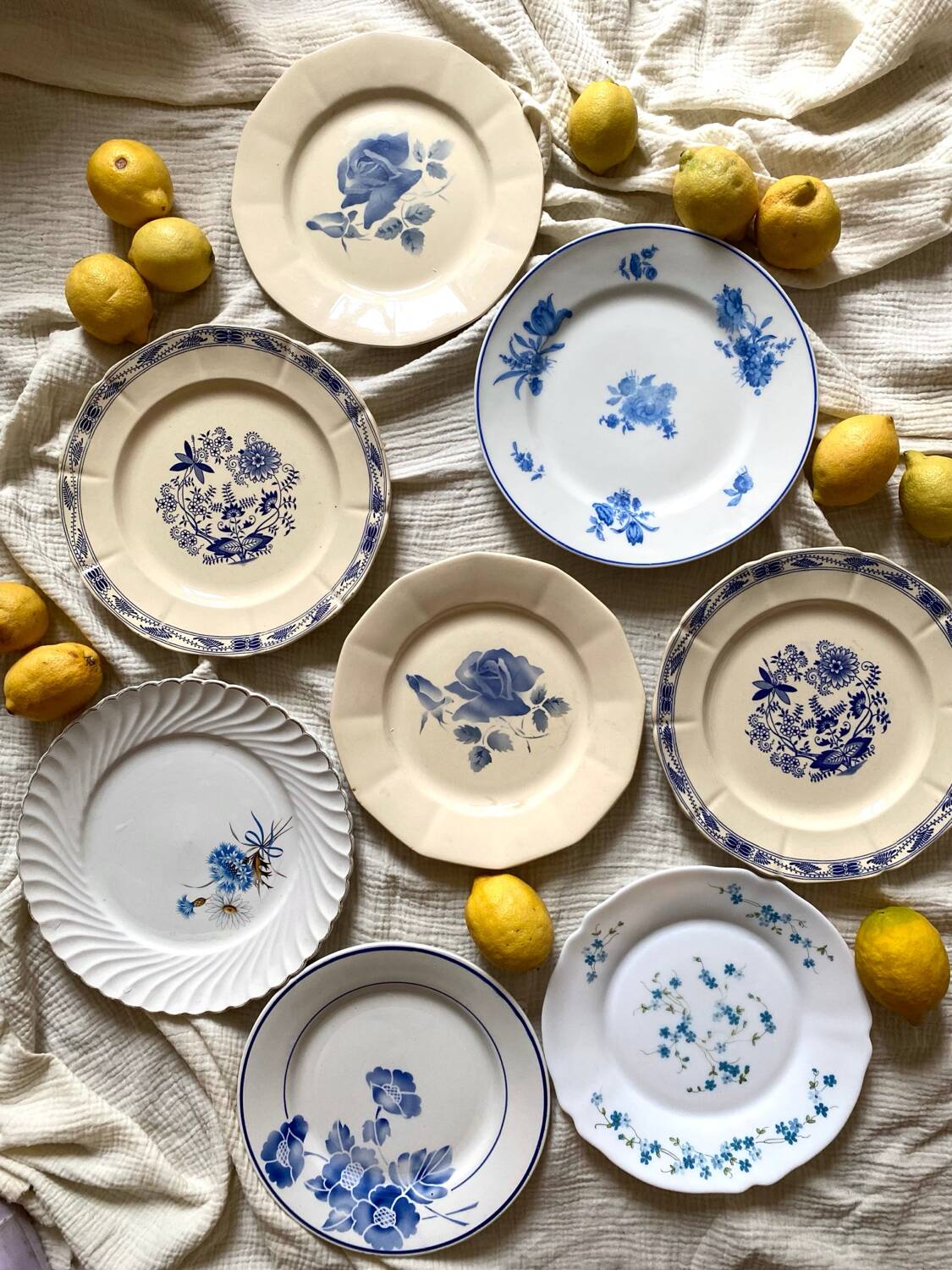 8 assiettes anciennes dépareillées en faïence