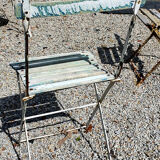 Wooden slatted garden chair with wooden slats and iron foot