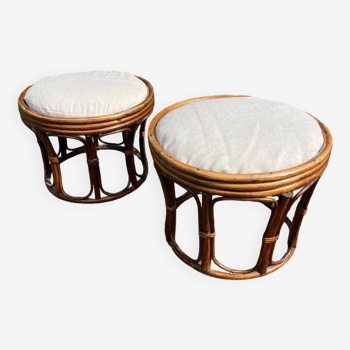 Pair of vintage rattan stools 1970