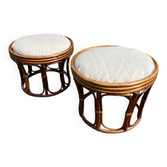 Pair of vintage rattan stools 1970