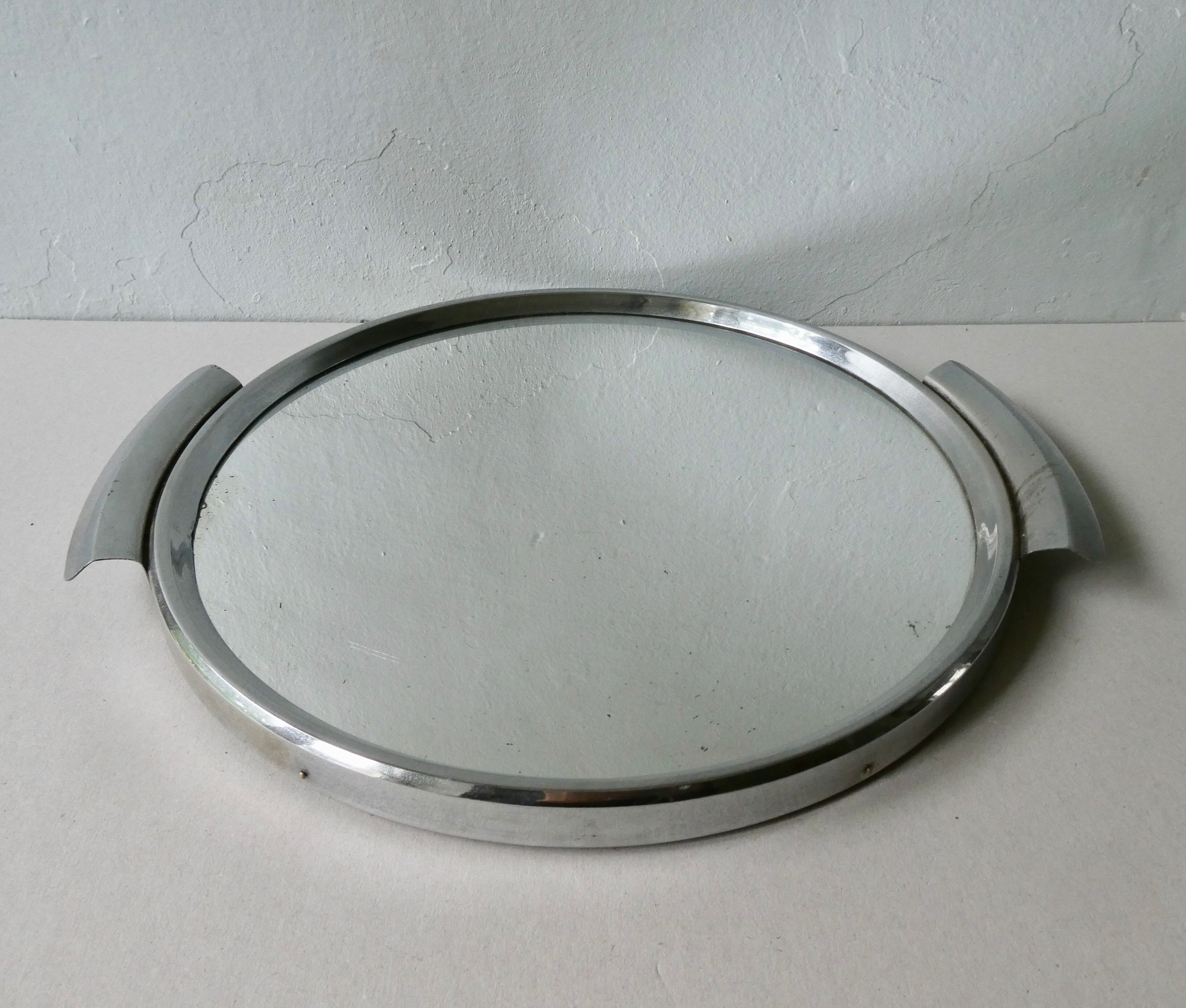 Art Deco service tray, mirror and chrome, 33 cm