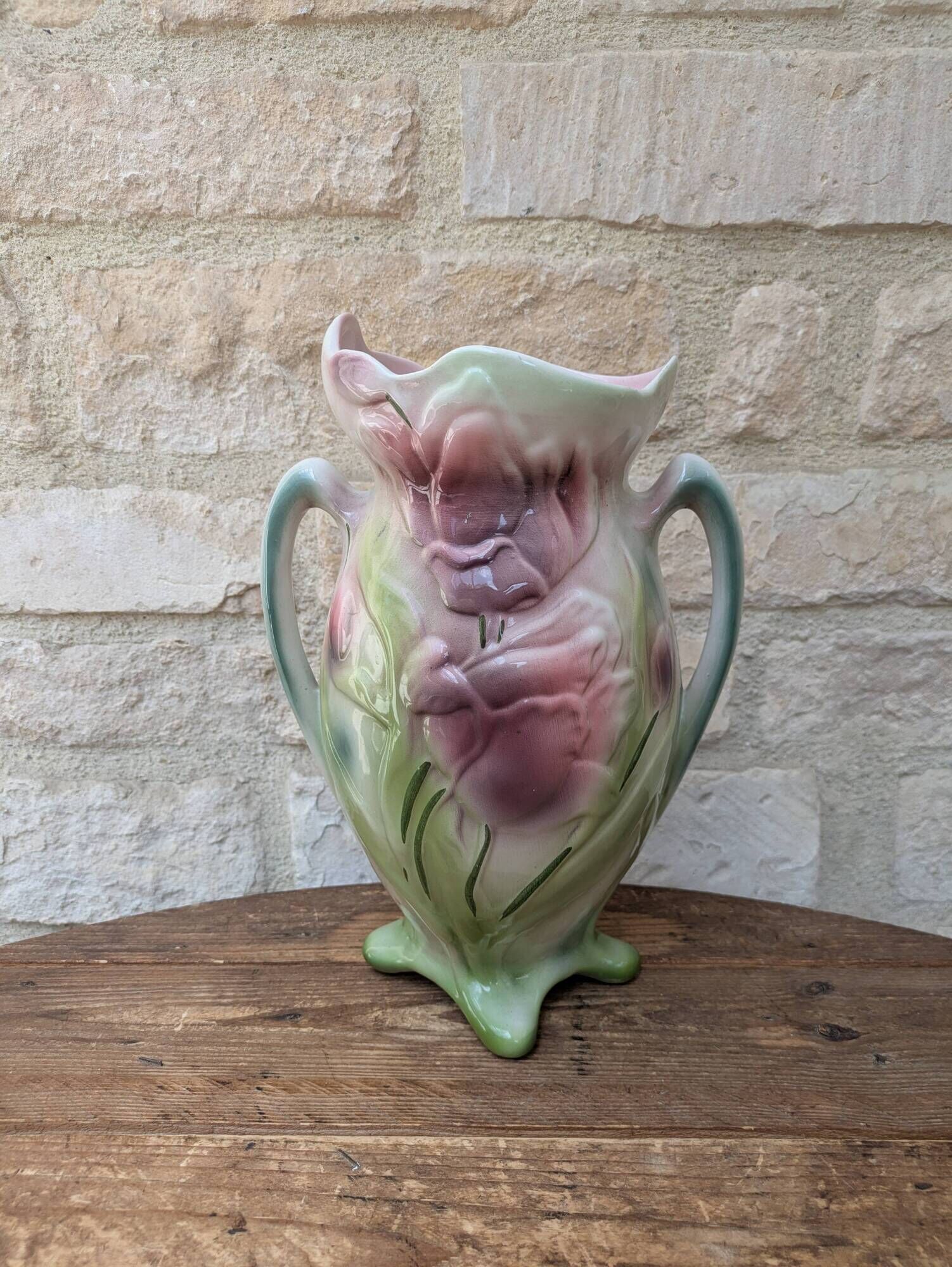 Art Nouveau barbotine vase Gerber Prestige Paris with floral decoration