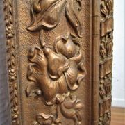 Mirror stitched golden stucco wood decorated with 19th century flowers 88 cm x 63 cm