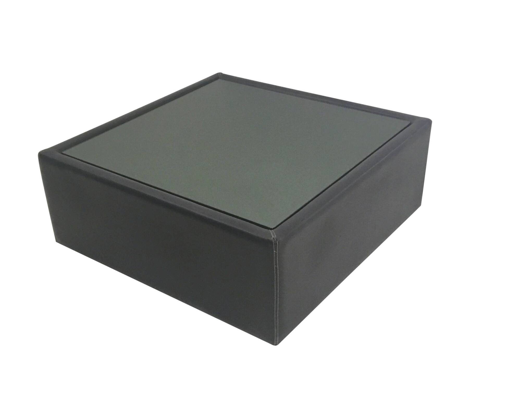 Table basse carrée en cuir noir avec plateau miroir, années 1970