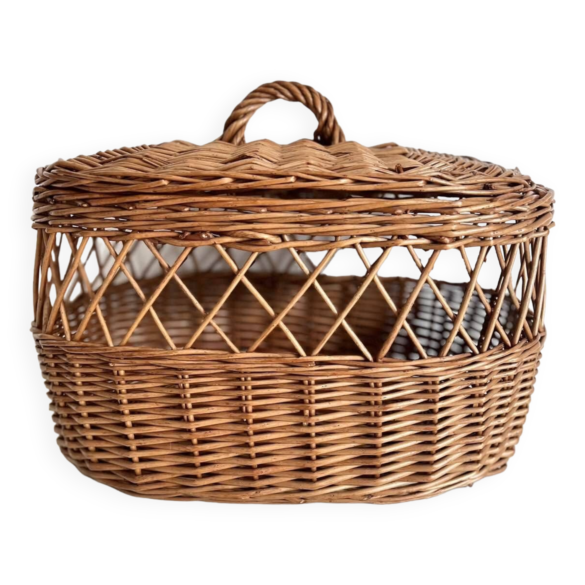 Joli coffre en osier ancien 65 cm vintage - Décoration