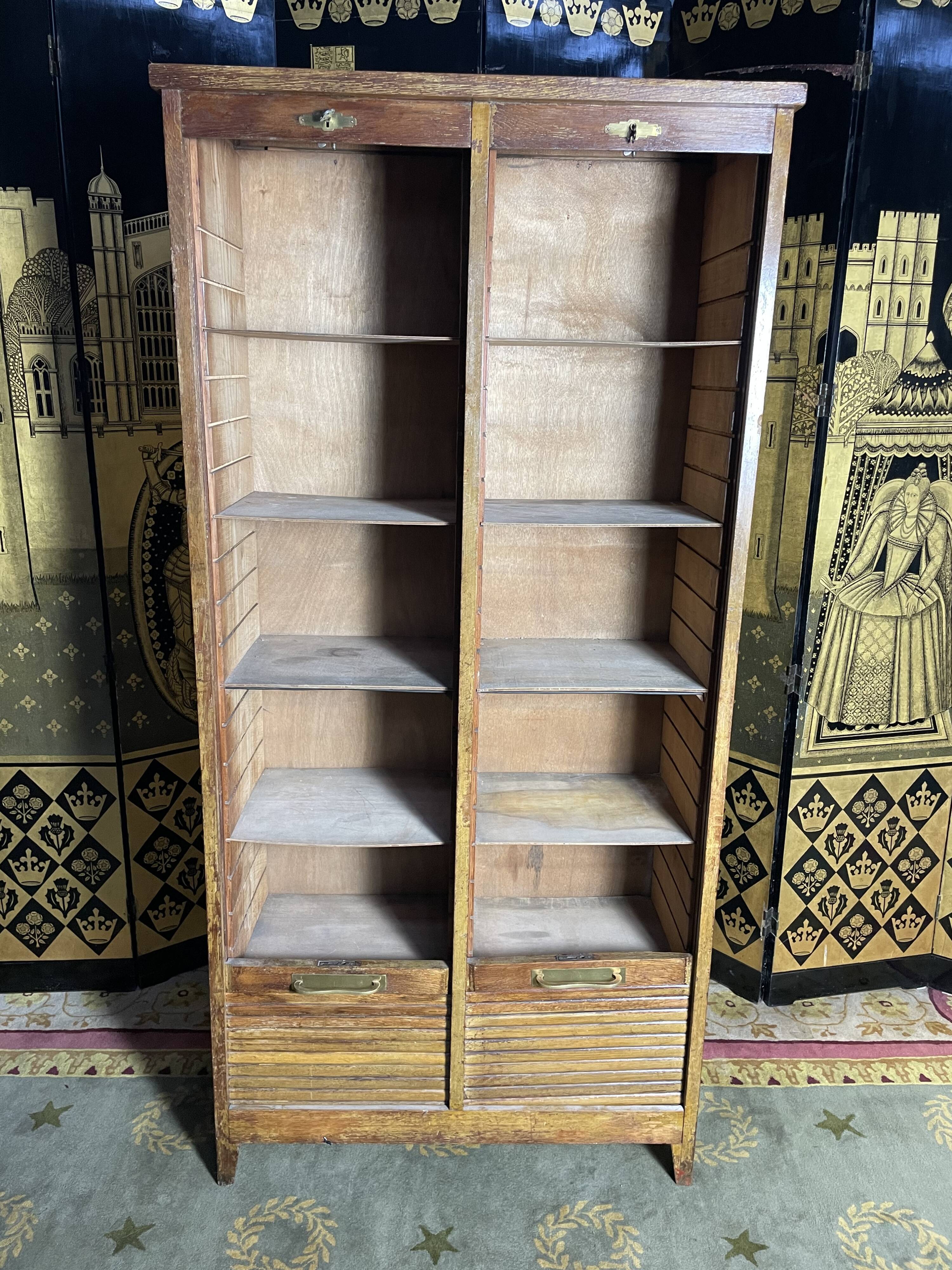 Double filing cabinet with notary curtains in solid oak 1950