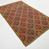 5x8 Burgundy & Yellow Vintage Kilim Rug, 160x258Cm