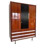 Vintage Italian Wardrobe, Walnut, Fluted Wood, Brass Feet 1950s italian