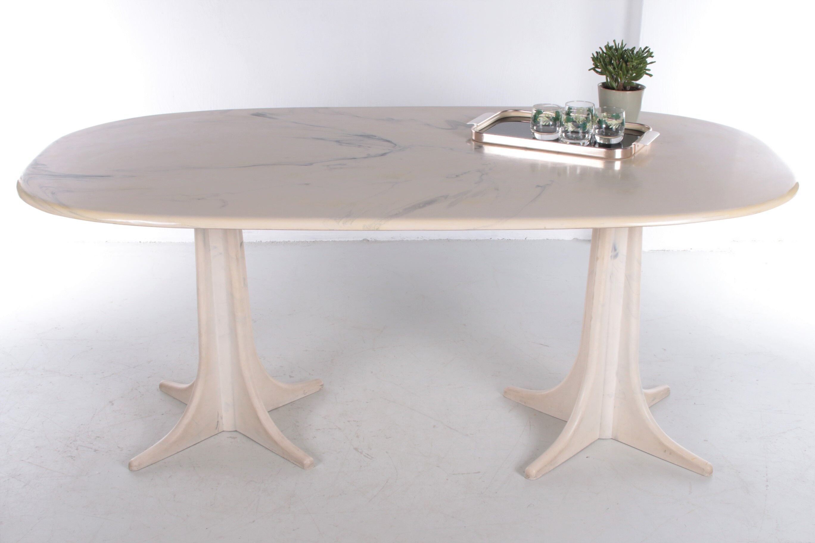 1970s Marble Dining Table on Two Marble x Feet, Germany