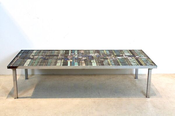 Table basse en mosaïque d'ardoise et de céramique