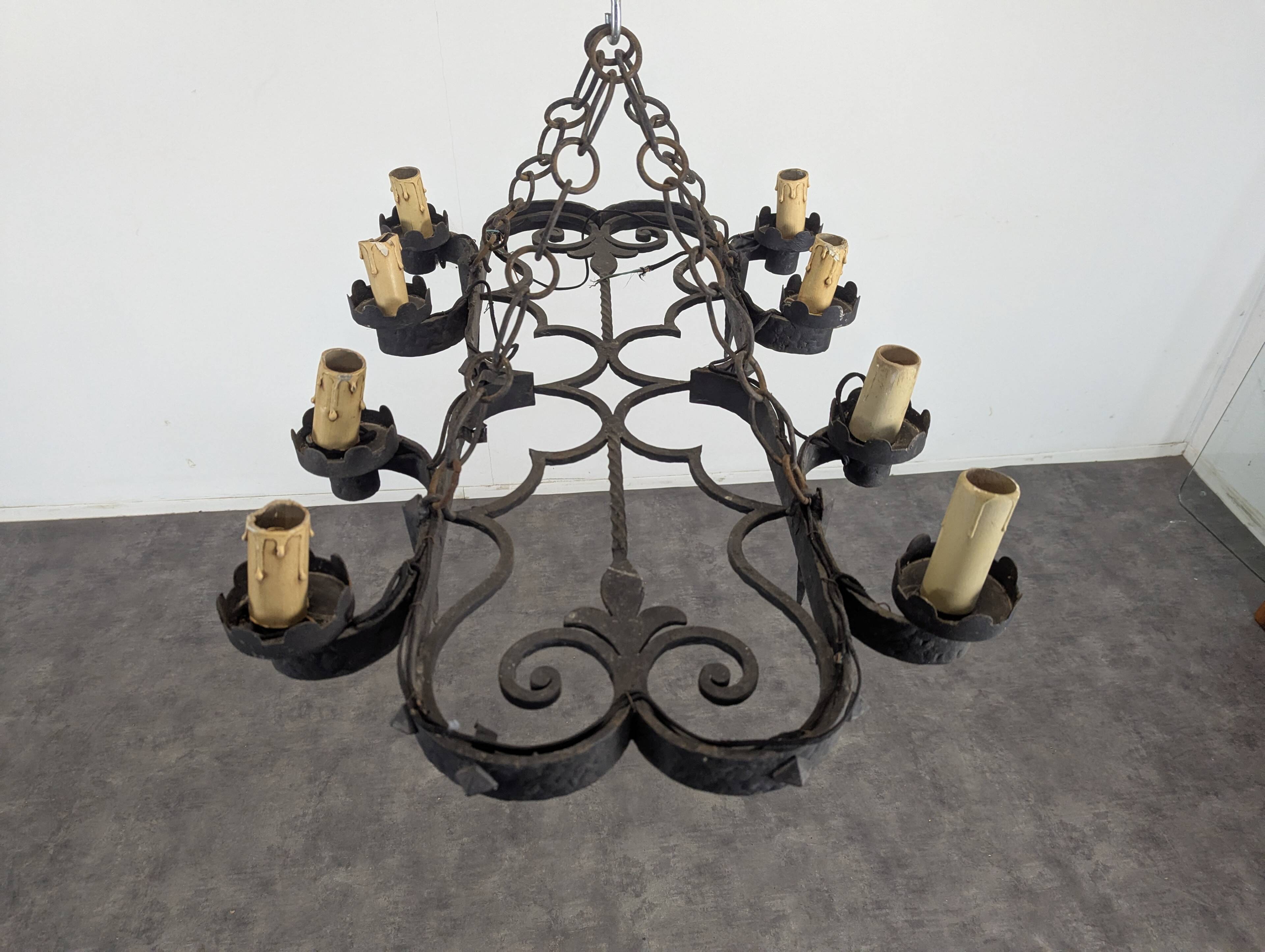 Renaissance style wrought iron chandelier