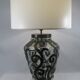 Lampe de salon, fer forgé et verre soufflé