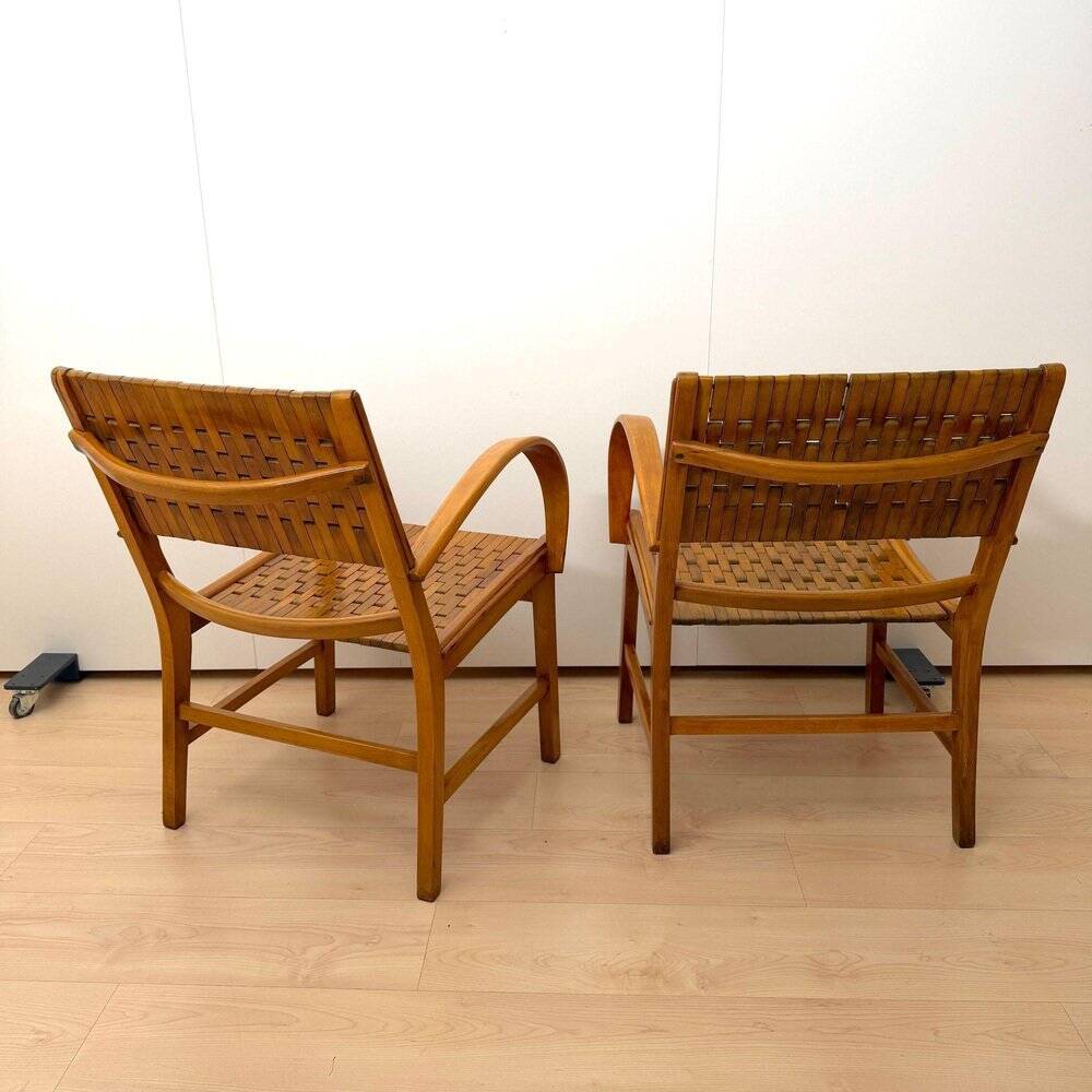 Gelenka Armchairs in Solid Beech Wood, Germany, 1950, Set of 2