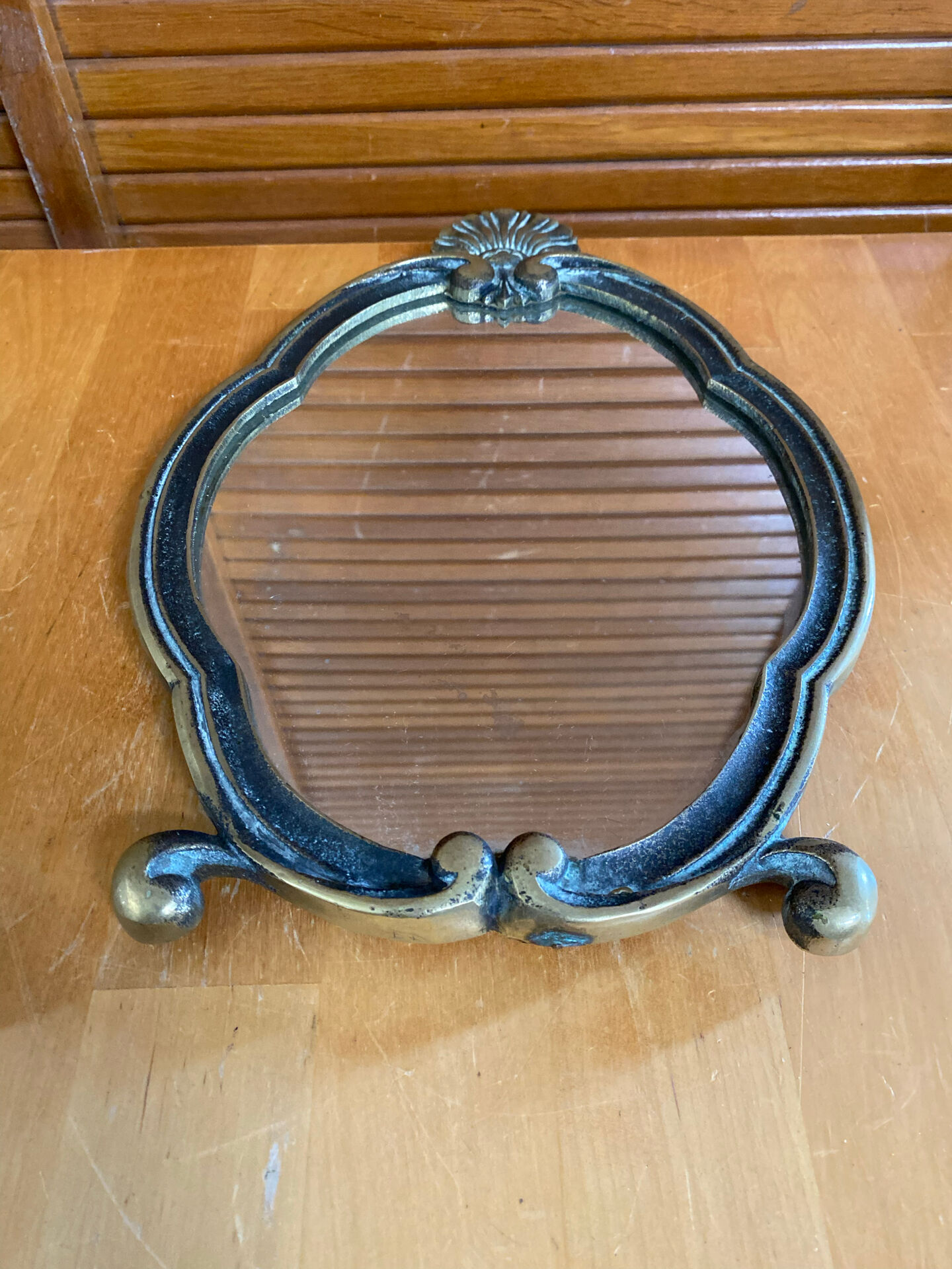Antique mirror louis xv shell shape rococo bronze #