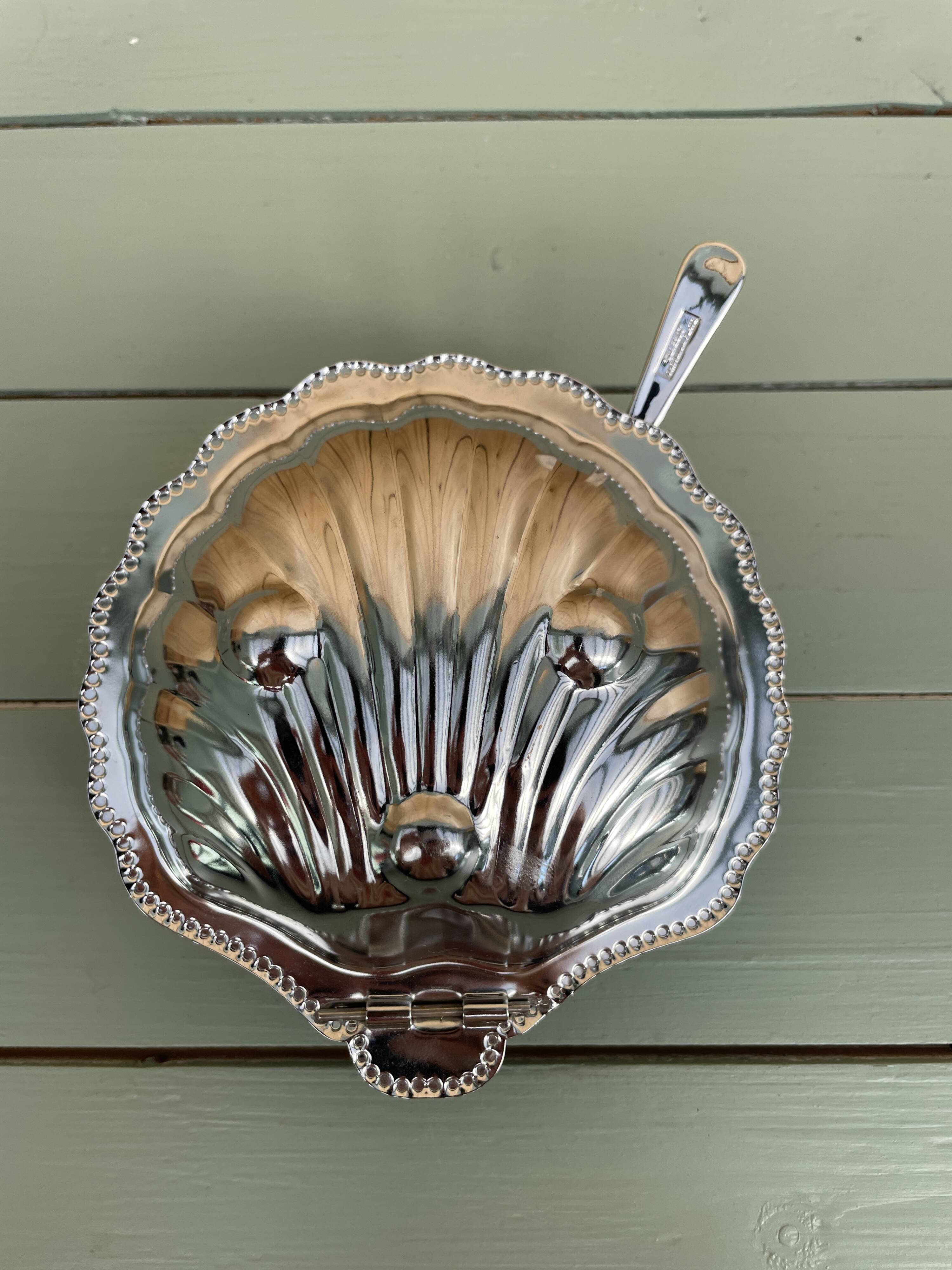 Beurrier vintage coquillage en métal argenté – élégant et original