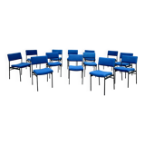 🪑 Set of 13 vintage blue fabric chairs – black metal legs – Guer style