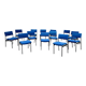 13 chaises vintage en tissu bleu et métal noir dans le goût de Guermonprez