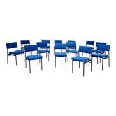 13 chaises vintage en tissu bleu et métal noir dans le goût de Guermonprez