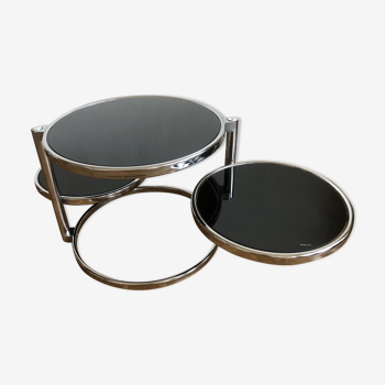 Table basse 3 plateaux pivotants noir et chrome