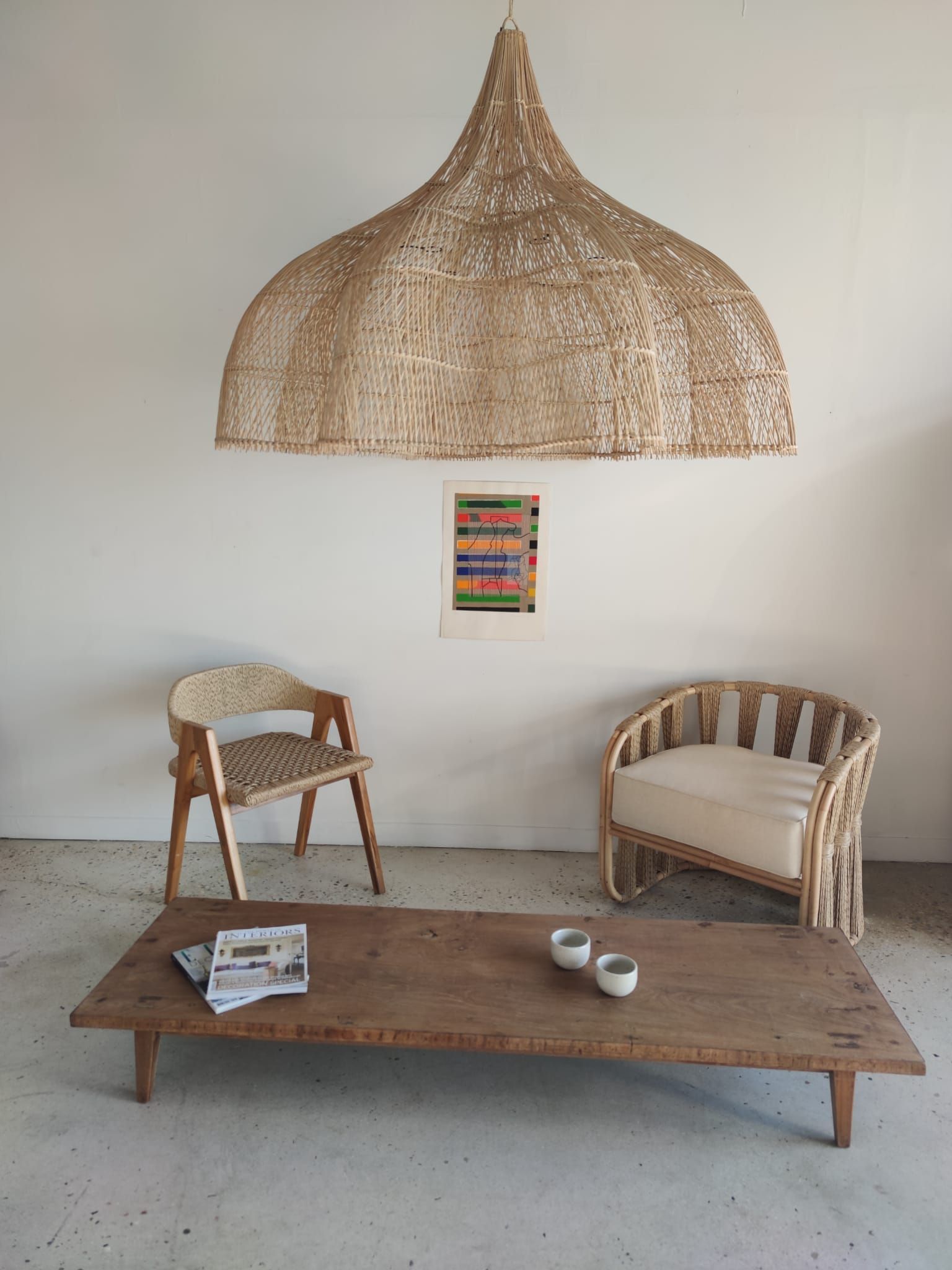 Huge rattan suspension in the shape of a corolla H:1m; D: 1m50