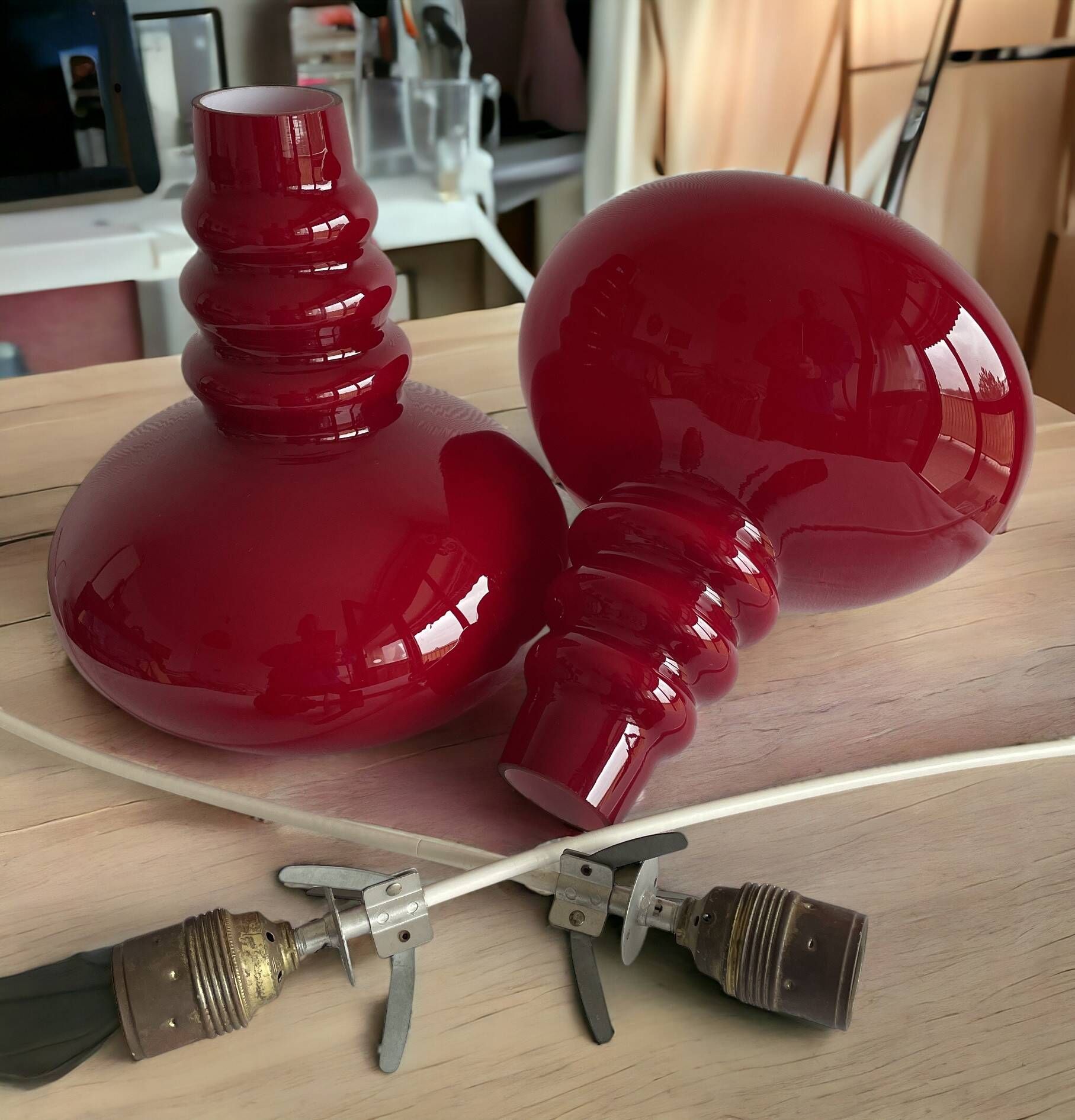 Peill & Putzler red opaline pendant lamp, 1960s and 1970s