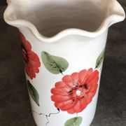 Vase, vintage glazed terracotta pottery, with signed floral decoration