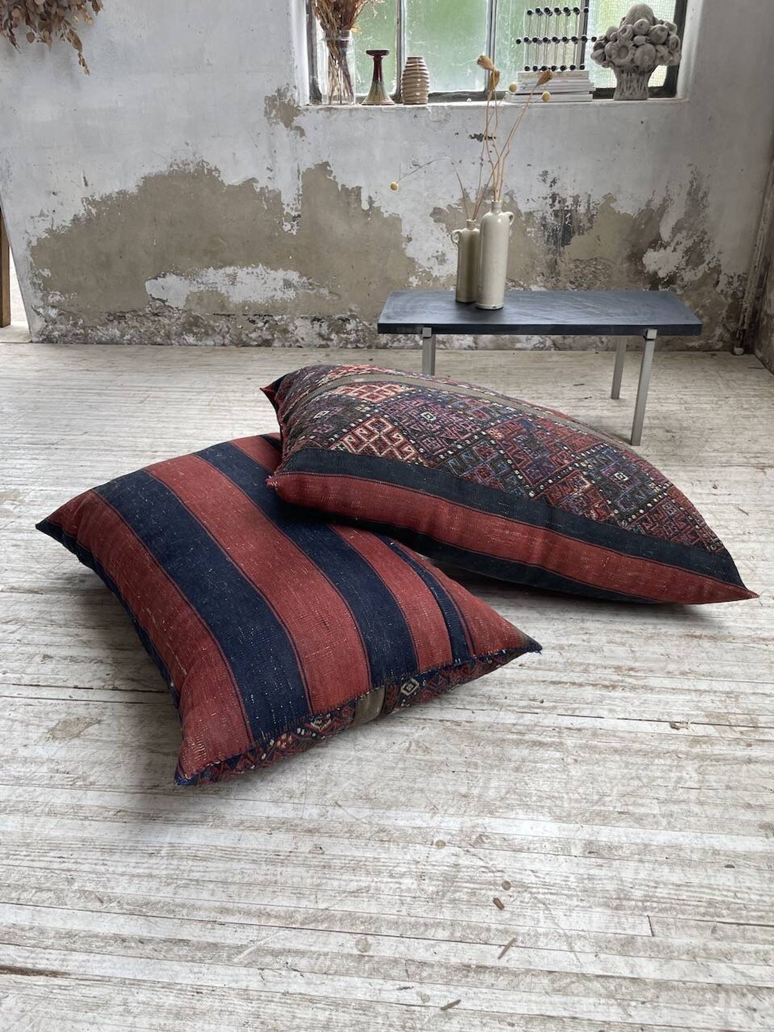 Pair of vintage XXL Kilim cushions